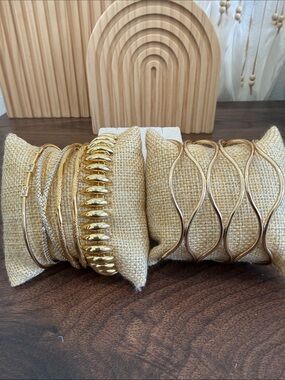 By Alexa Rae Gold Tone Bangle Bracelet Set - Stackable Mix